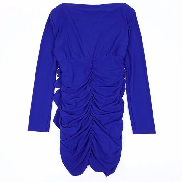 ZARA Ruched Draped Ruffle Shoulder Pad Bodycon Mini Dress Cobalt Womens Medium - Picture 5 of 8